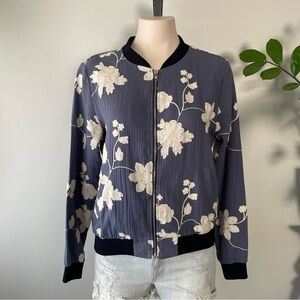 Lava 100% Cotton Embroidered Floral Bomber Jacket Full Zip Size Small